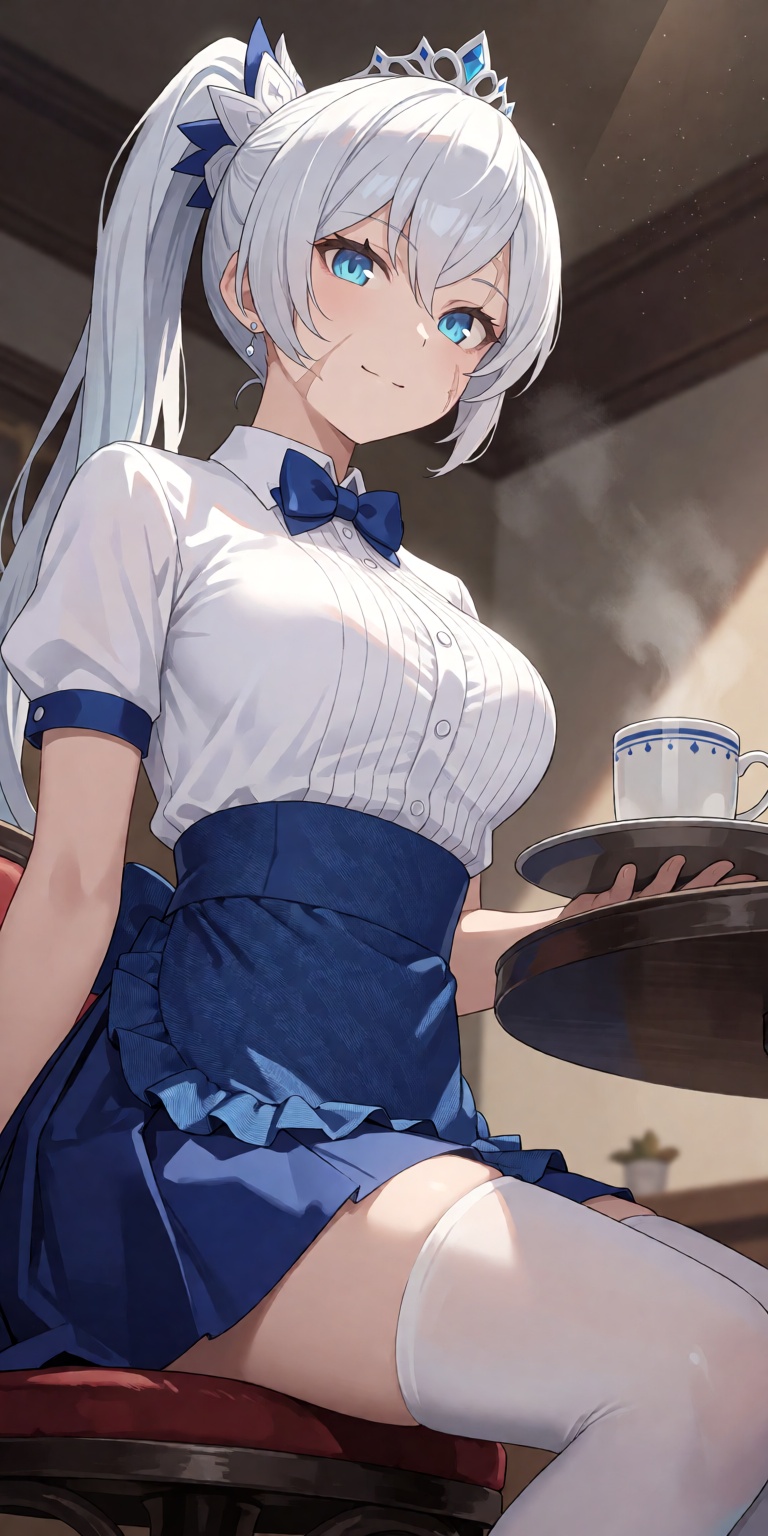 1girl,  solo,  Weiss Schnee from RWBY in an exquisite Kobeya waitress alternative costume on Tensor.Art