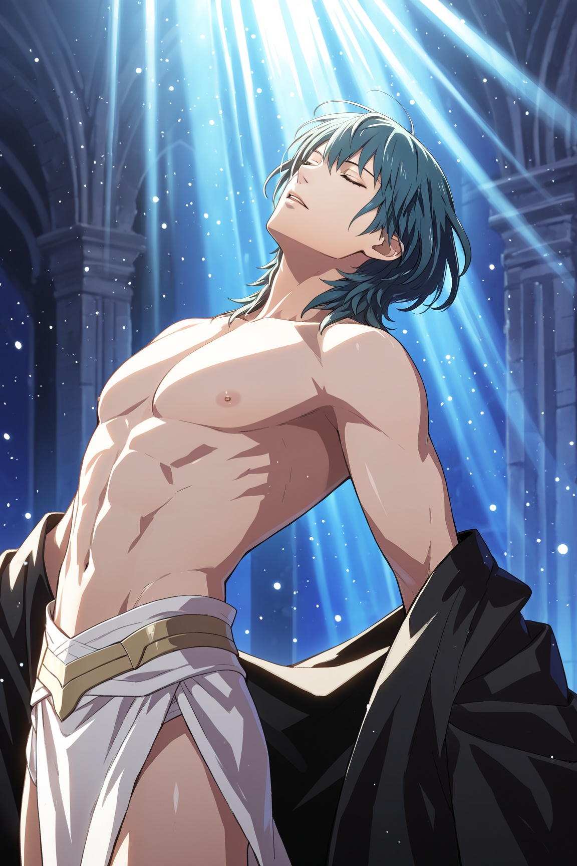 1boy,  byleth \(fire emblem\) \(male\),  blue hair on Tensor.Art