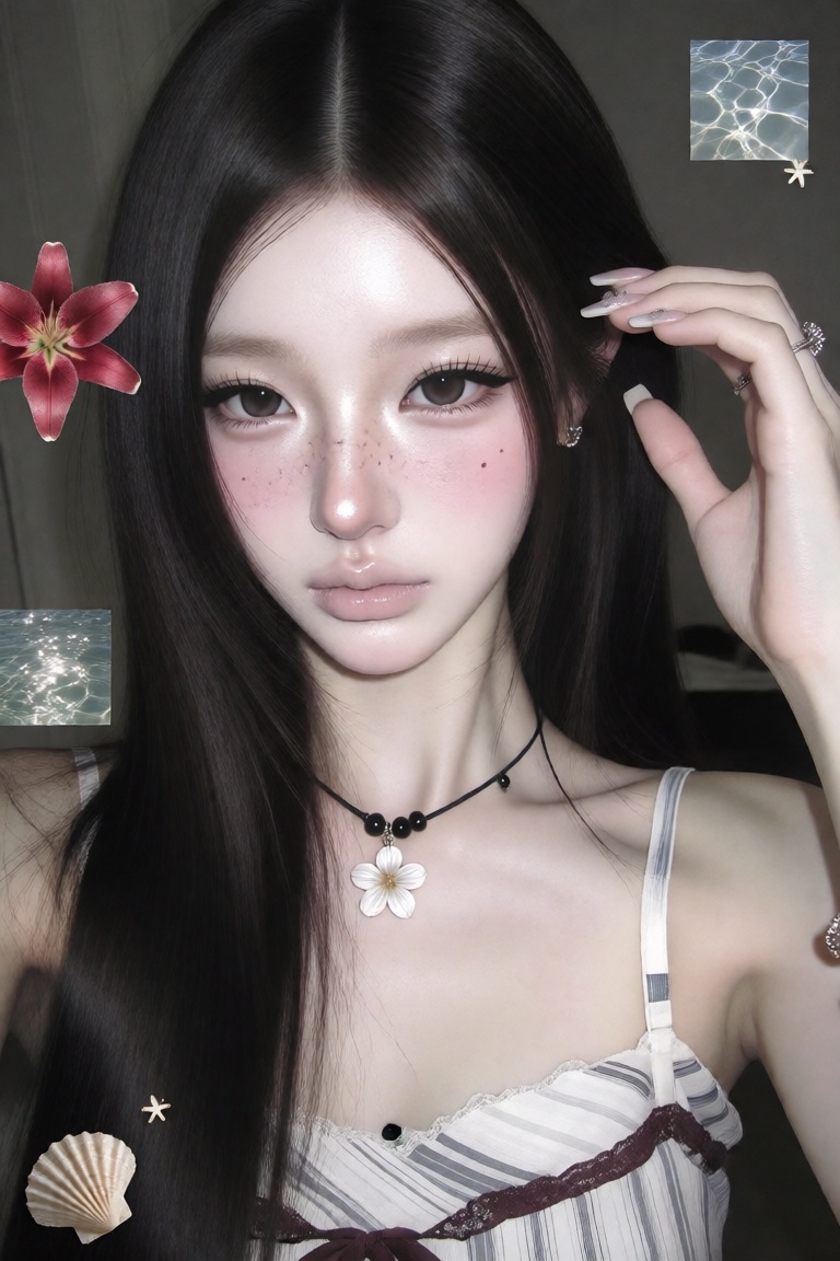 character: 1woman,  solo hair: long straight jet-black hair,  silky smooth texture on Tensor.Art