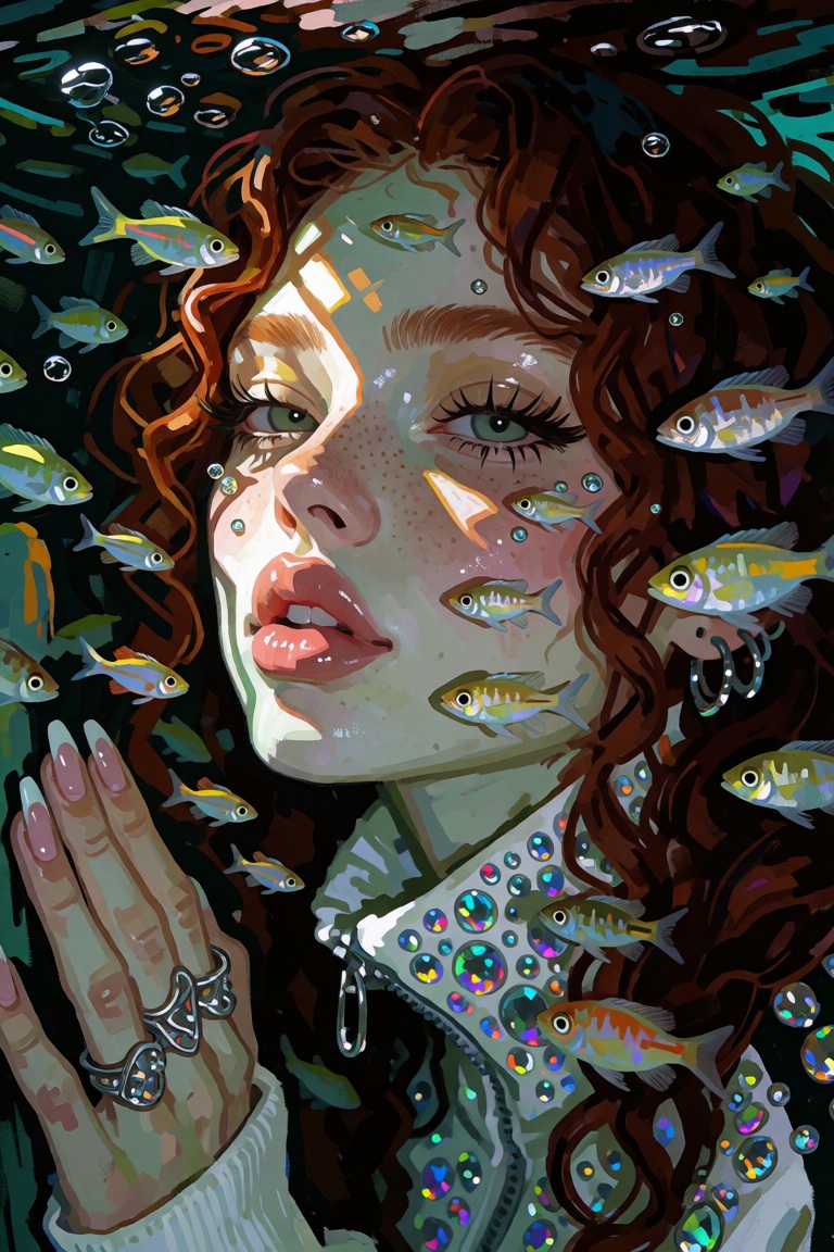 Gorgeous young white woman with enormous curly auburn hair,  pale skin,  dark eyelashes on Tensor.Art