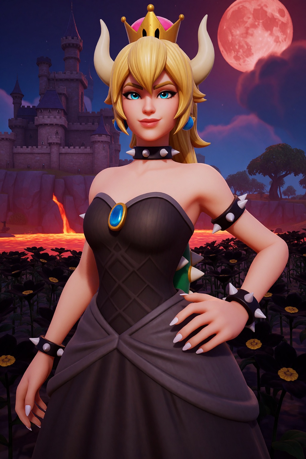 sfw. fortnite-style. upper body shot,  standing tall,  she bearing her fangs and her claws on Tensor.Art