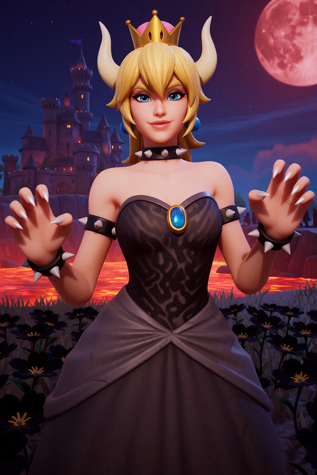 sfw. fortnite-style. upper body shot,  standing tall,  she bearing her fangs and her claws on Tensor.Art