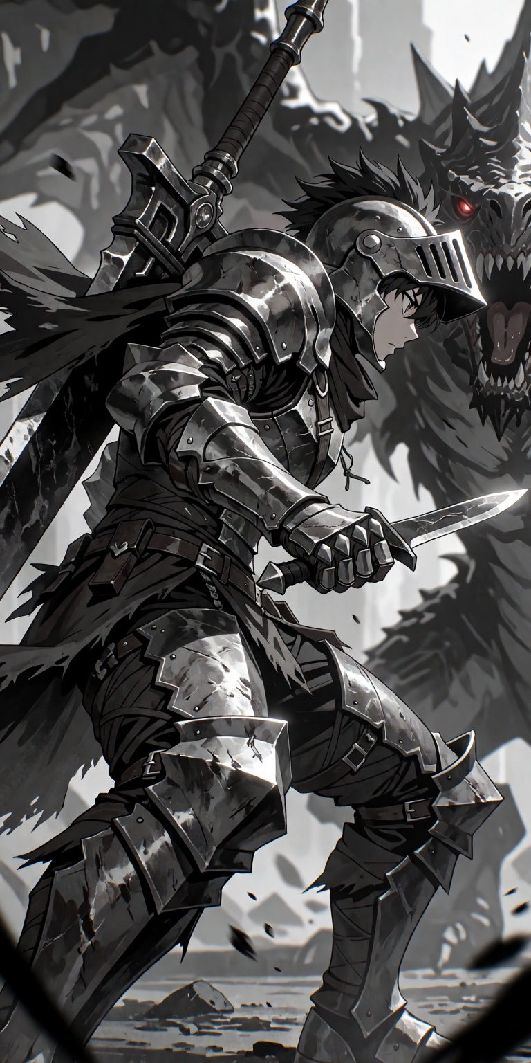 1boy,  solo,  a valiant knight from Monster Hunter inspired by Baalbuddy style on Tensor.Art