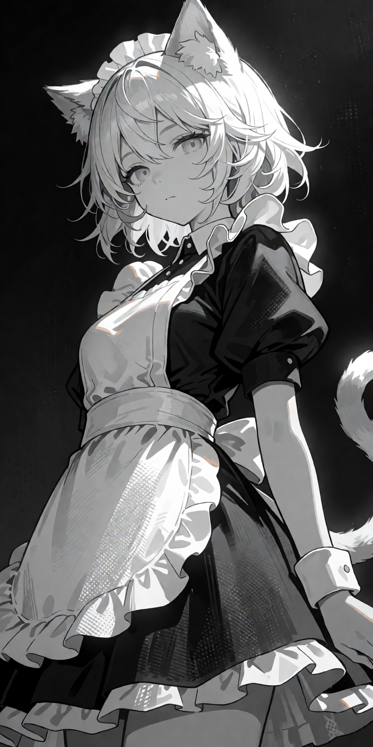 1girl,  solo,  Neferpitou from Hunter x Hunter inspired by Baalbuddy style in a striking monochrome greyscale aesthetic on...
