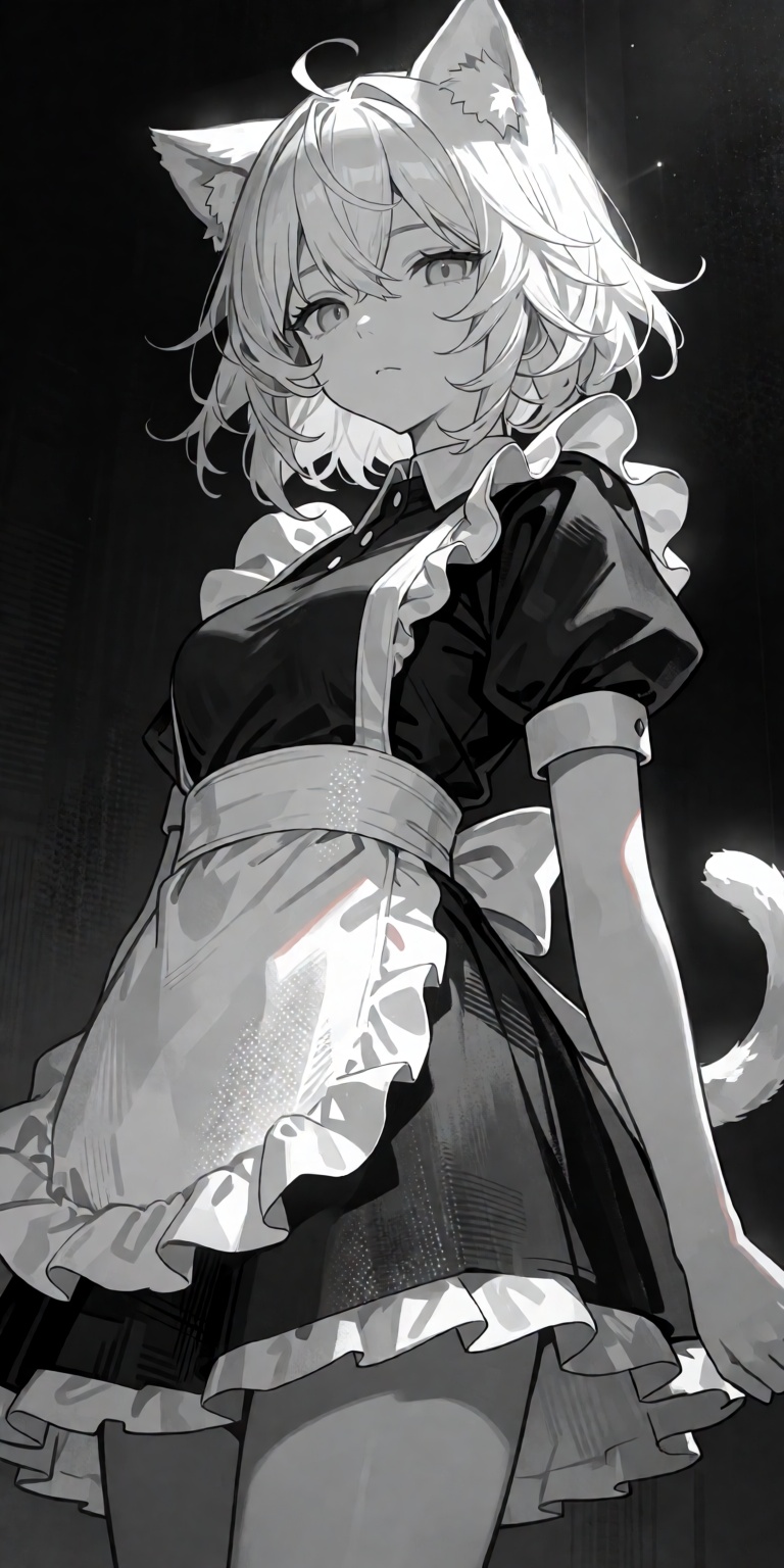 1girl,  solo,  Neferpitou from Hunter x Hunter inspired by Baalbuddy style in a striking monochrome greyscale aesthetic on...