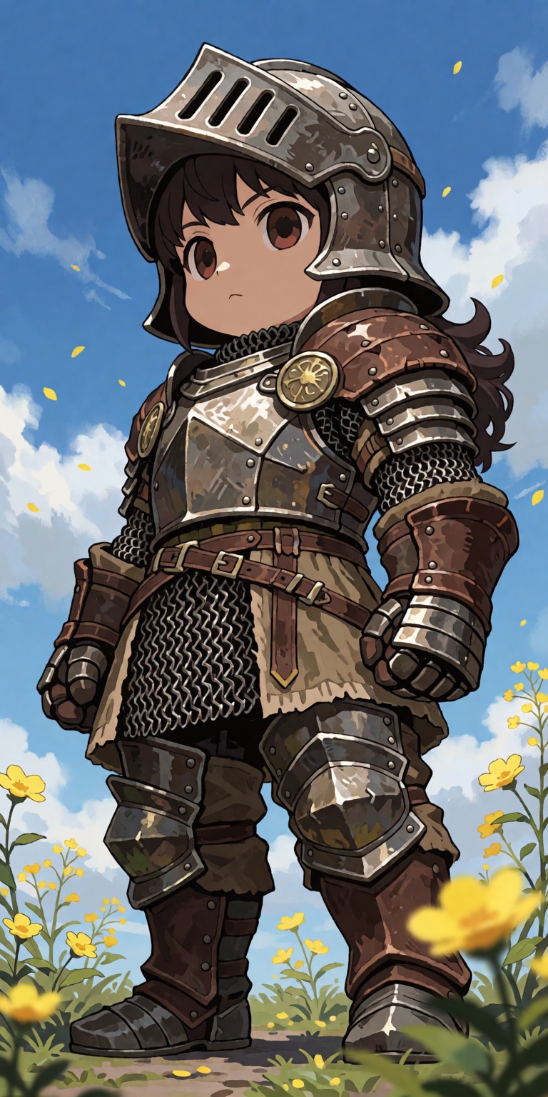 1boy,  solo,  a Crucible Knight from Elden Ring inspired by Chihuri style in a charming chibi aesthetic on Tensor.Art