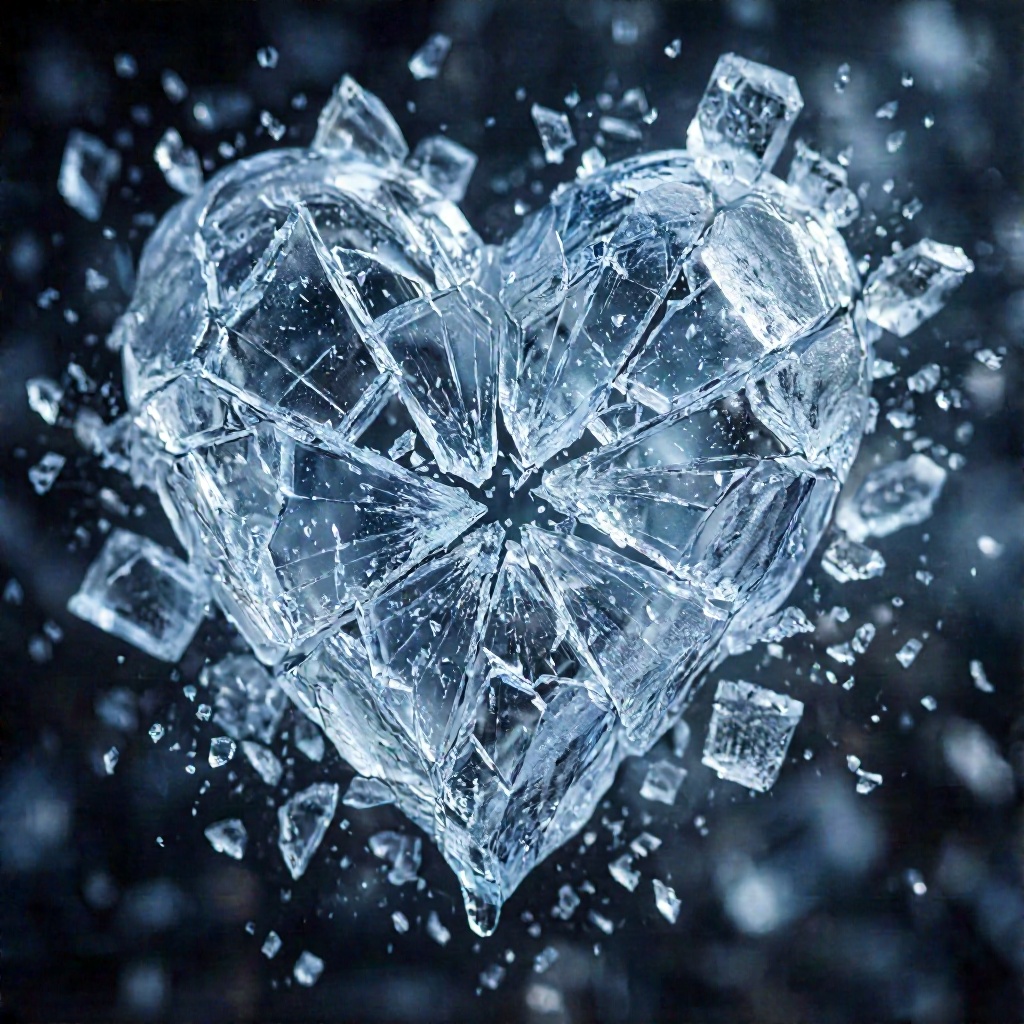 a heart made out of ice shattering,  blurry dark background,  realistic on Tensor.Art
