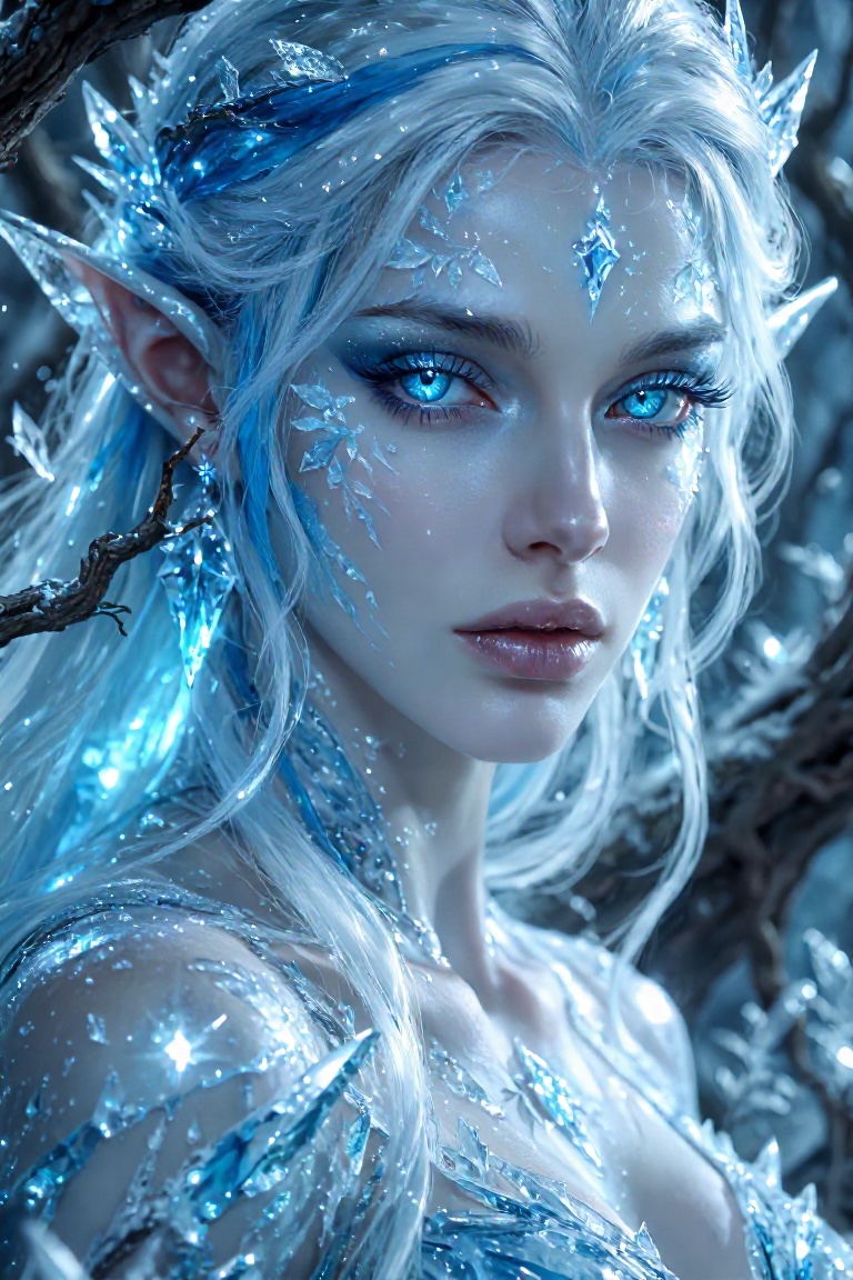 hyper-detailed,  a female ice elf,  She has closed lips and an ethereal on Tensor.Art