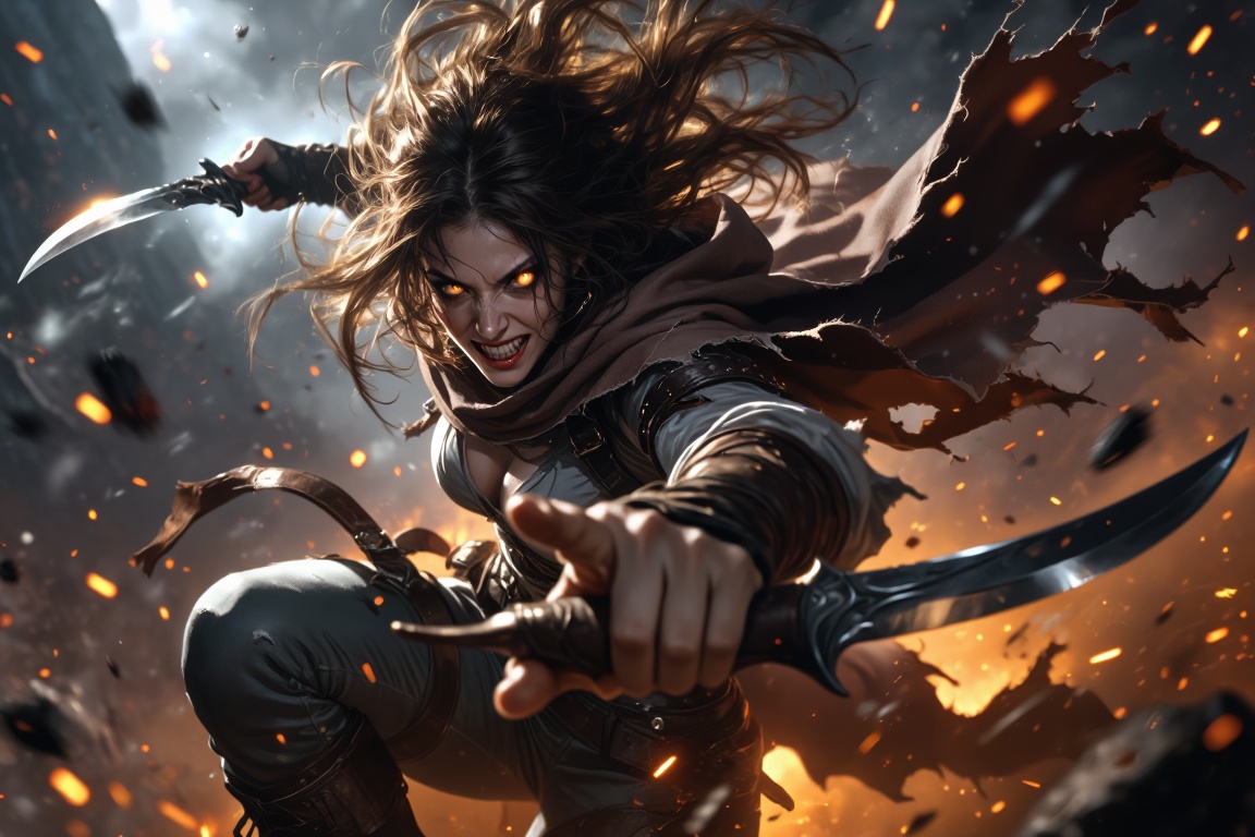1girl,  ***** woman,  lunging directly toward viewer on Tensor.Art