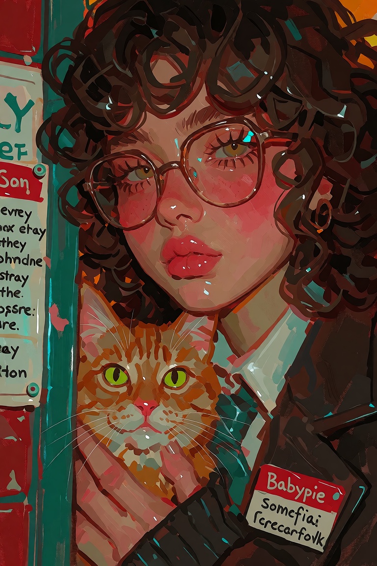 beautiful young ***** with enormous soft brown curls,  rosy cheeks,  crooked glasses on Tensor.Art