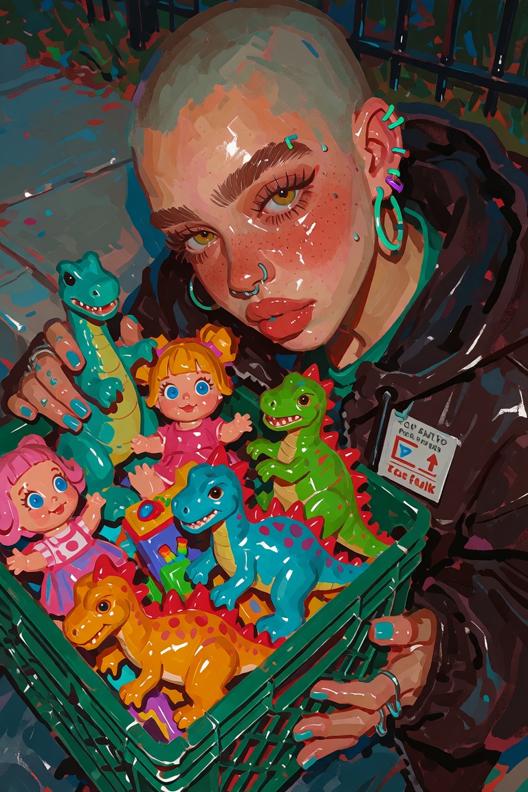 beautiful young ***** with a shaved head and enormous eyebrows,  faint acne,  chapped lips on Tensor.Art