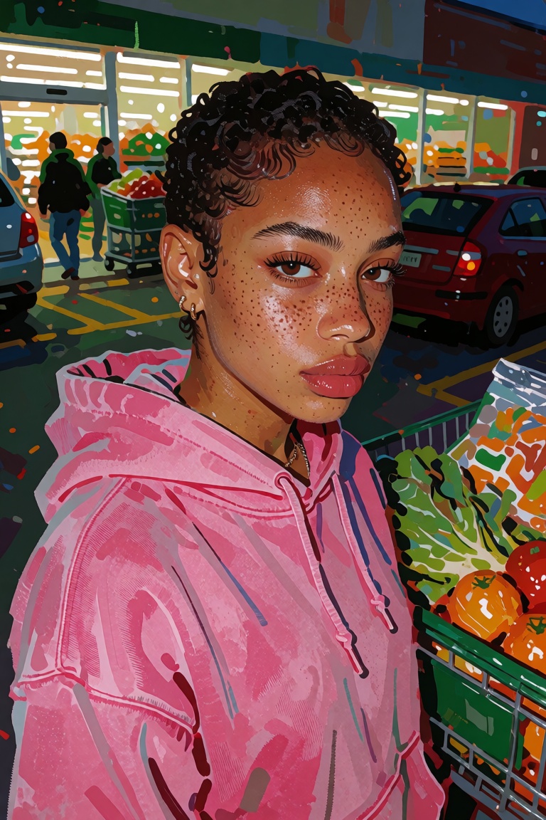 creatorfolk,  striking young ***** woman with deep brown skin,  shaved head on Tensor.Art