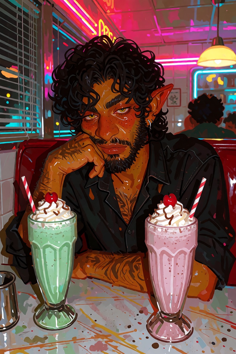 creatorfolk,  attractive ***** goblin man with orange-brown skin,  enormous pointed pierced ears on Tensor.Art