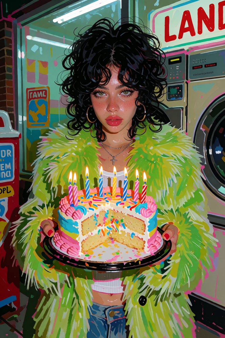 creatorfolk,  gorgeous young ***** woman with enormous messy black curls,  tiny gold eyebrow piercings on Tensor.Art