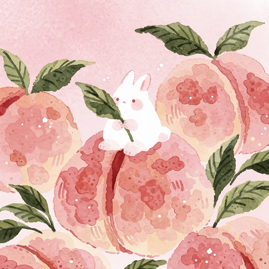 style: whimsical illustration,  The image depicts a whimsical scene with a soft pink background that fades into a gentle g...
