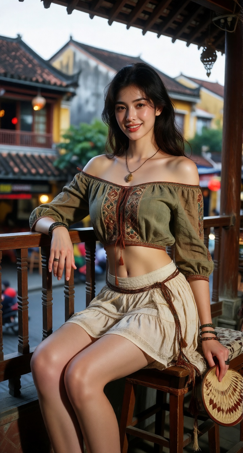 Photorealistic three-quarter fashion photograph of the same 27-year-old Vietnamese woman,  tall slender elegant build,  co...