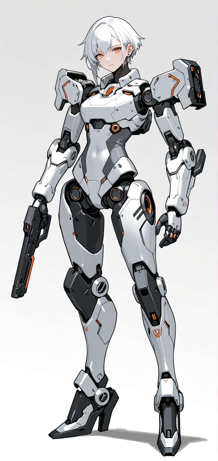 A futuristic humanoid-mech hybrid character with intricate mechanical details. The character has a sleek,  armored appeara...