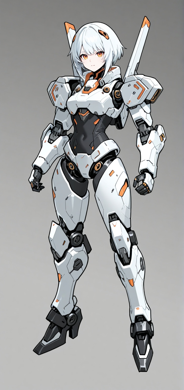 A futuristic humanoid-mech hybrid character with intricate mechanical details. The character has a sleek,  armored appeara...