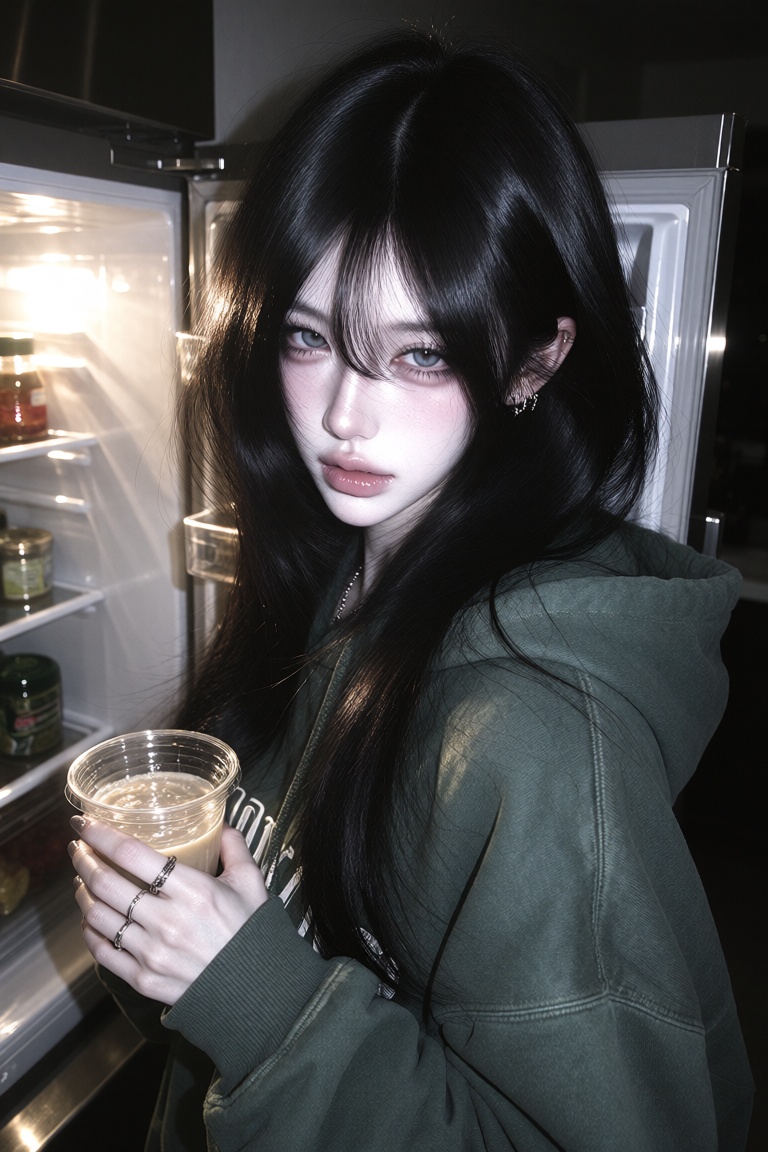 character: ***** young woman,  fair pale skin,  long black hair on Tensor.Art