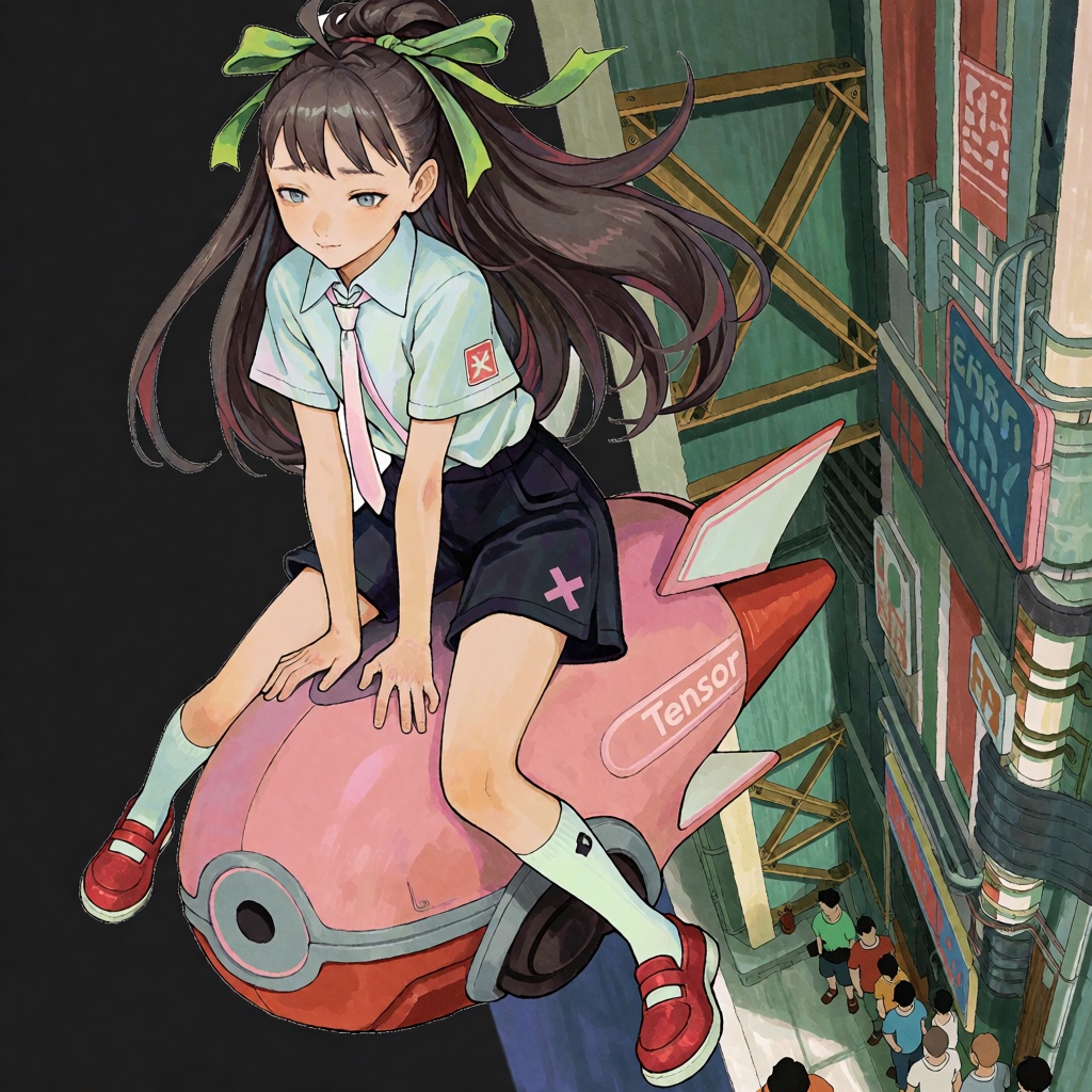 This image is a young anime-style female character in fantasy or sci-fi setting. a young female character with a slender,...