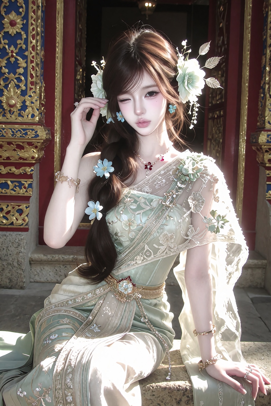 character: )))) vibe: )))) outfit: )))) hair: )))) hair_accessories: )))) accessories: )))) pose: )))) background: )))) ca...