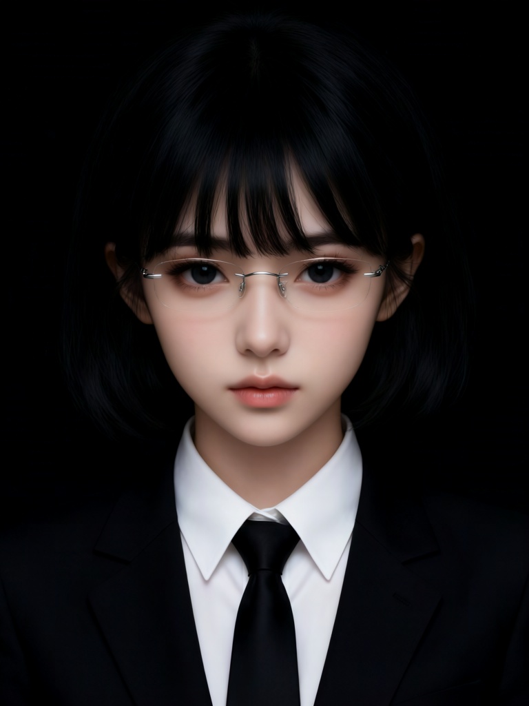 黑色短发少女,  齐刘海,  无框细金属眼镜 by 夕木 on Tensor.Art