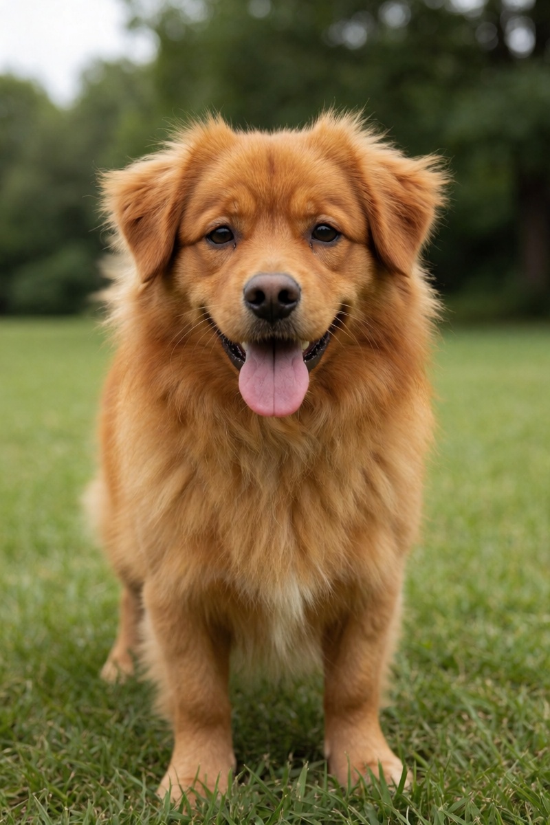 outdoor,  front view,  fluffy orange dog on Tensor.Art