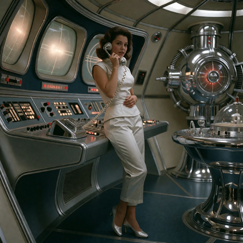 1960s space age retro cinematic photography,  beautiful 27 year old woman,  dominant subject on Tensor.Art