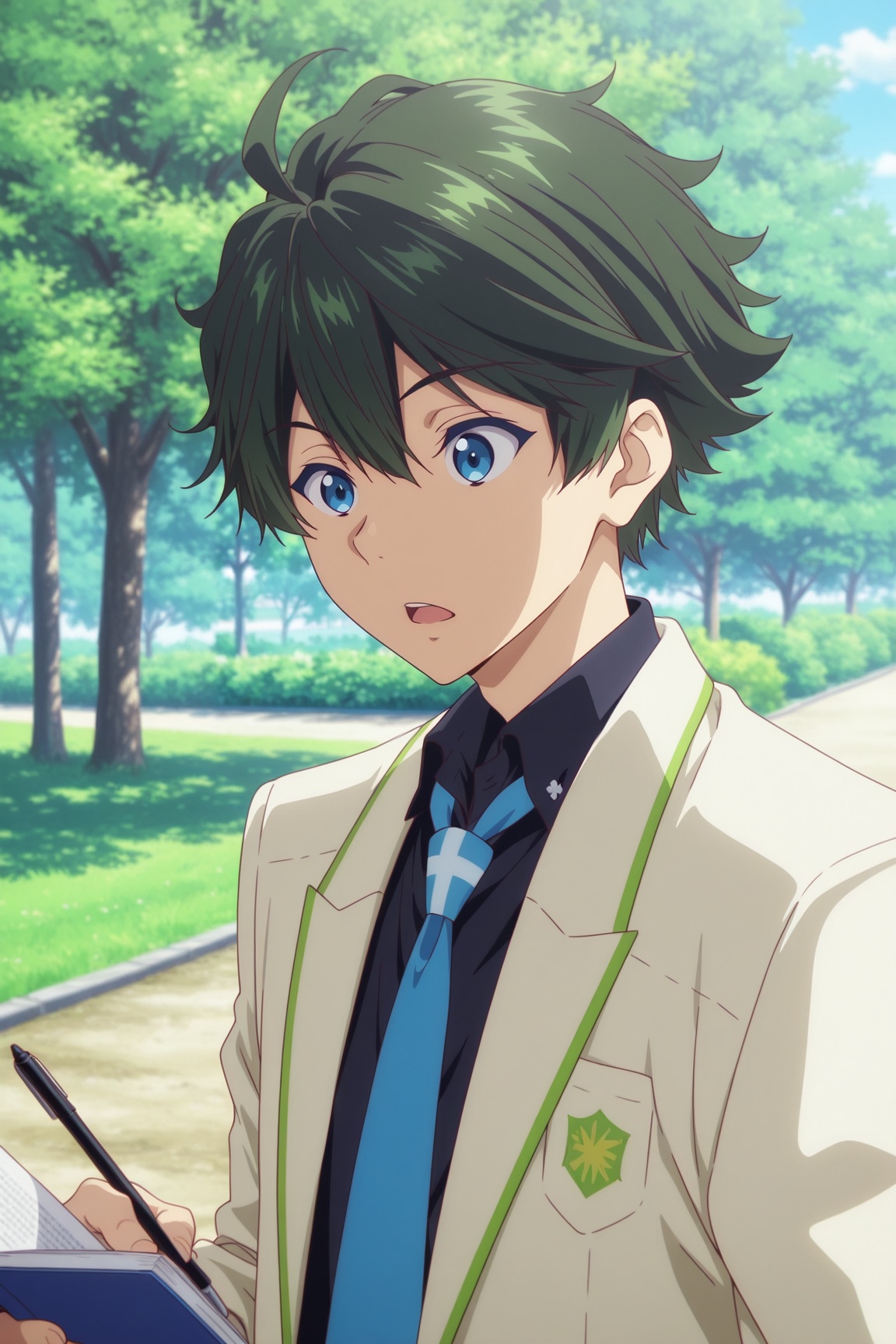 haruhiko ichijo,  green hair,  blue eyes on Tensor.Art