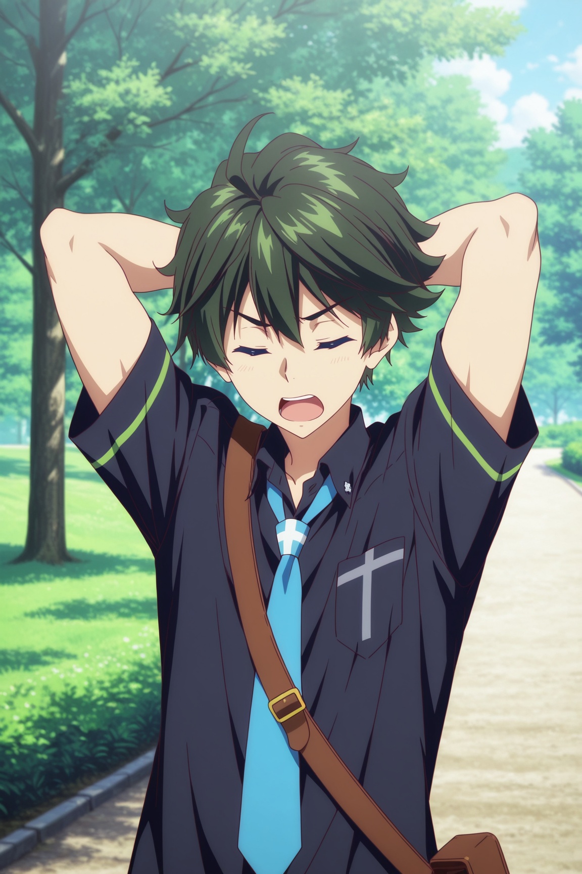 haruhiko ichijo,  green hair,  blue eyes on Tensor.Art