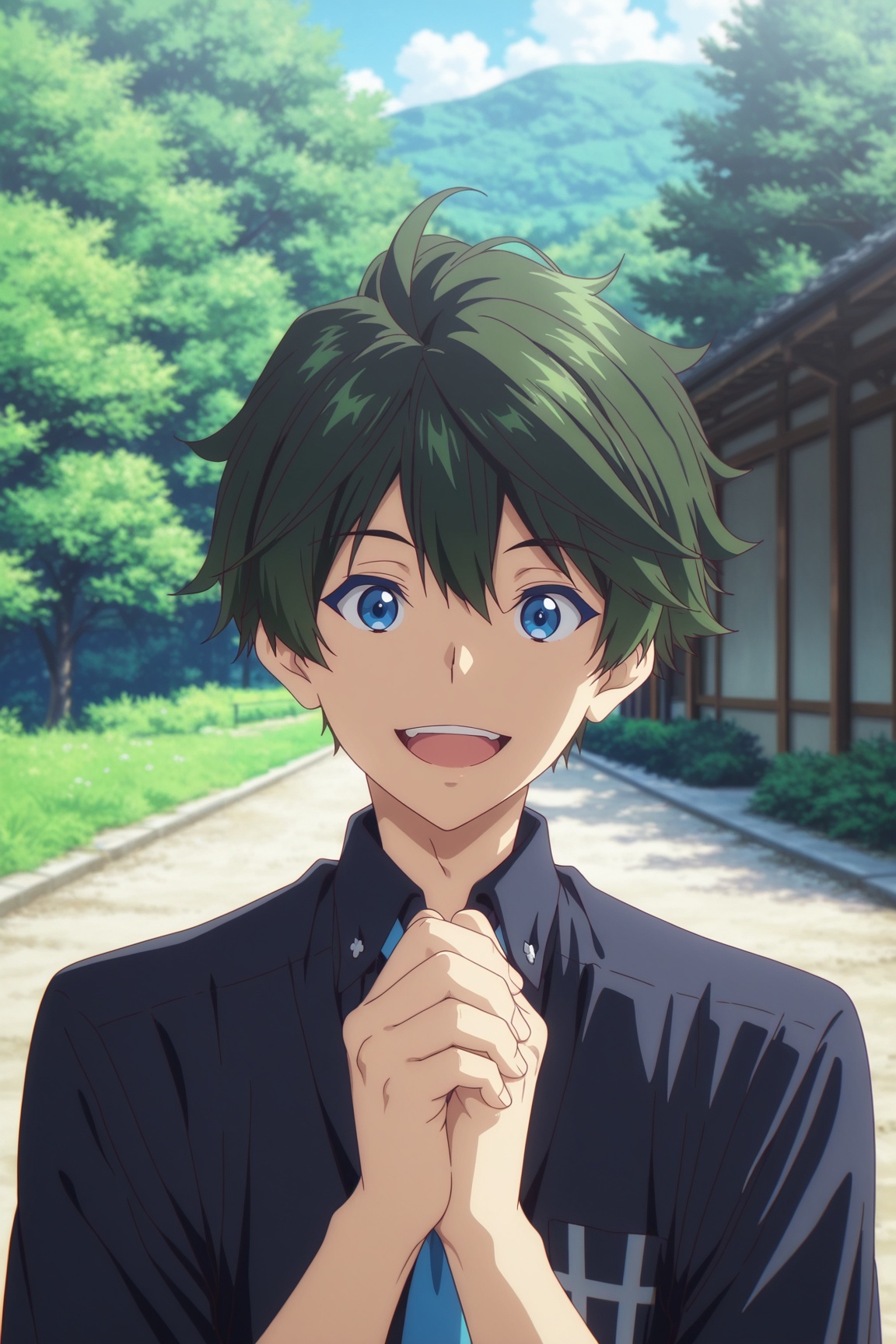 haruhiko ichijo,  green hair,  blue eyes on Tensor.Art