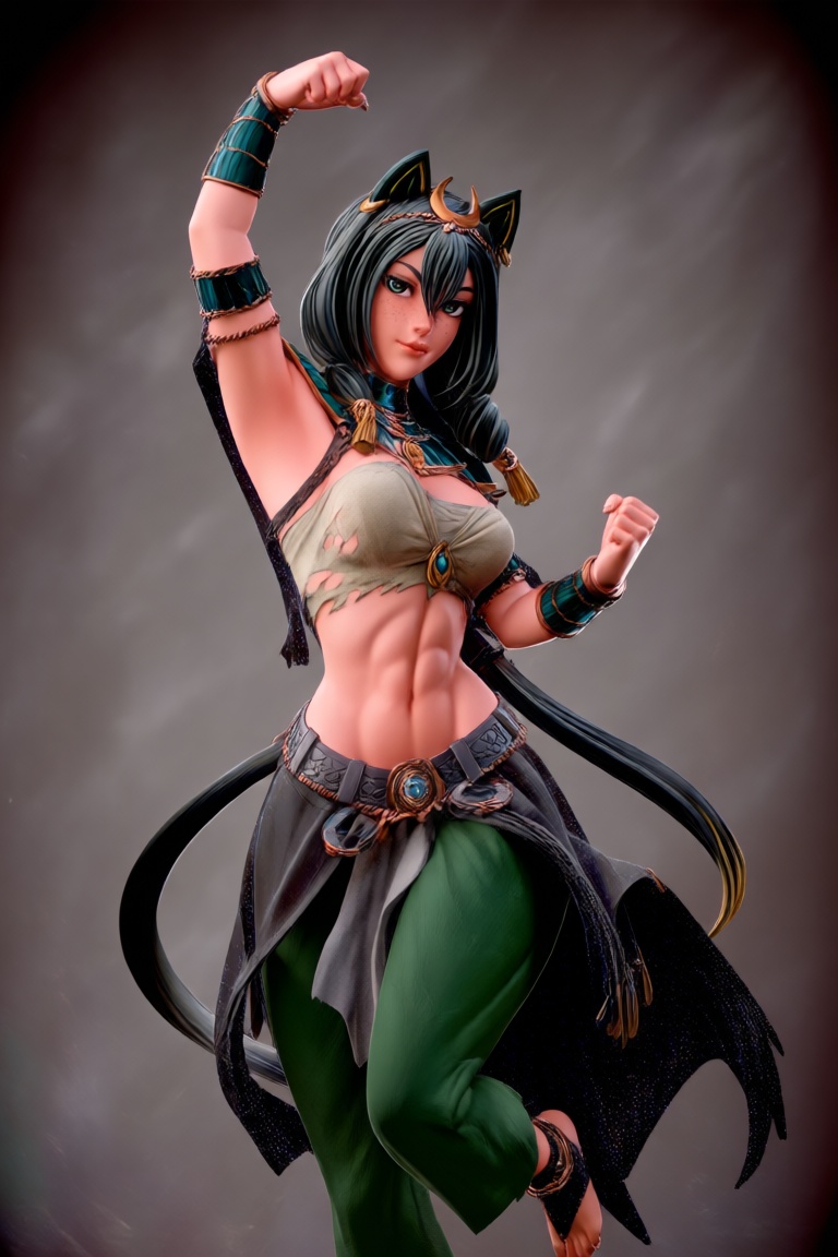 @zbrush_art,  This image depicts a highly detailed 3D-rendered female figure,  likely a character from an anime or video g...