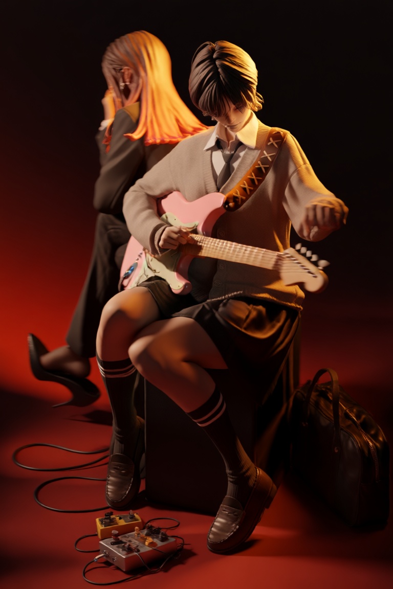 @zbrush_art,  The image is a digital artwork featuring two anime-style characters in a dynamic and visually striking scene...