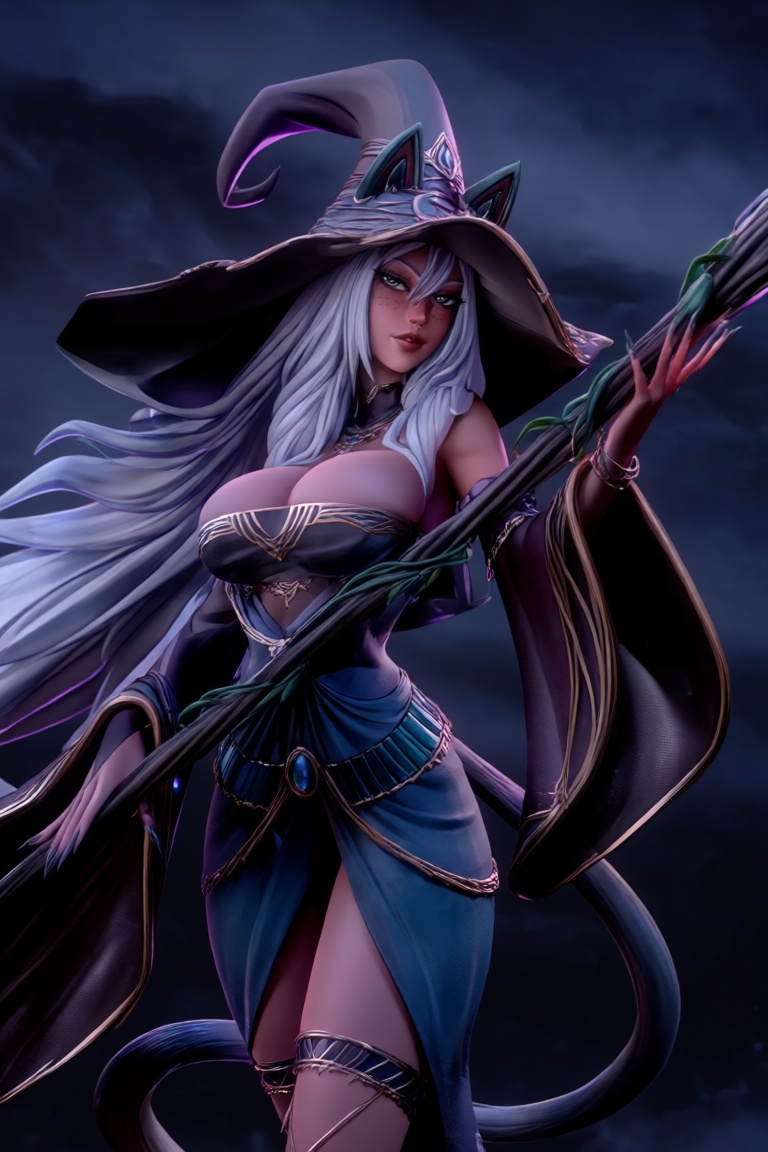 @zbrush_art,  The character with a striking,  fantasy-inspired design. She has long on Tensor.Art