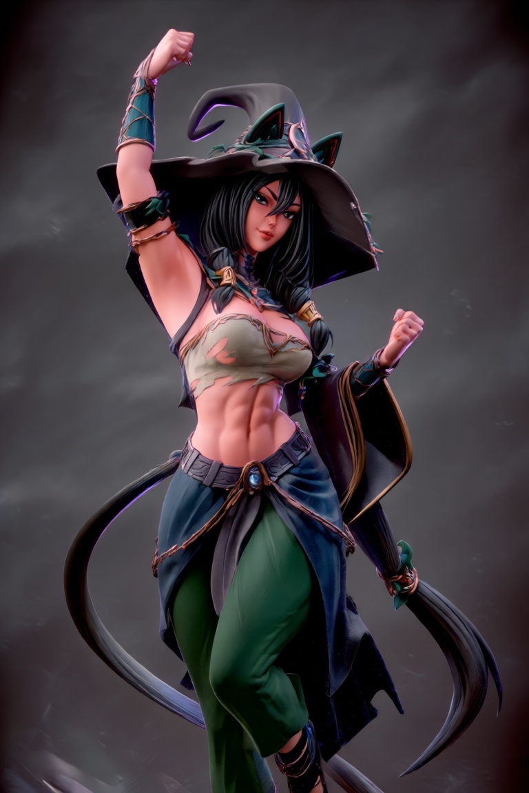 @zbrush_art,  This image depicts a highly detailed 3D-rendered female figure,  likely a character from an anime or video g...