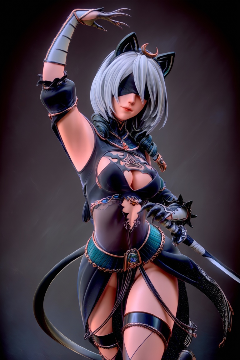 @zbrush_art,  The character with a striking,  fantasy-inspired design. She has long on Tensor.Art