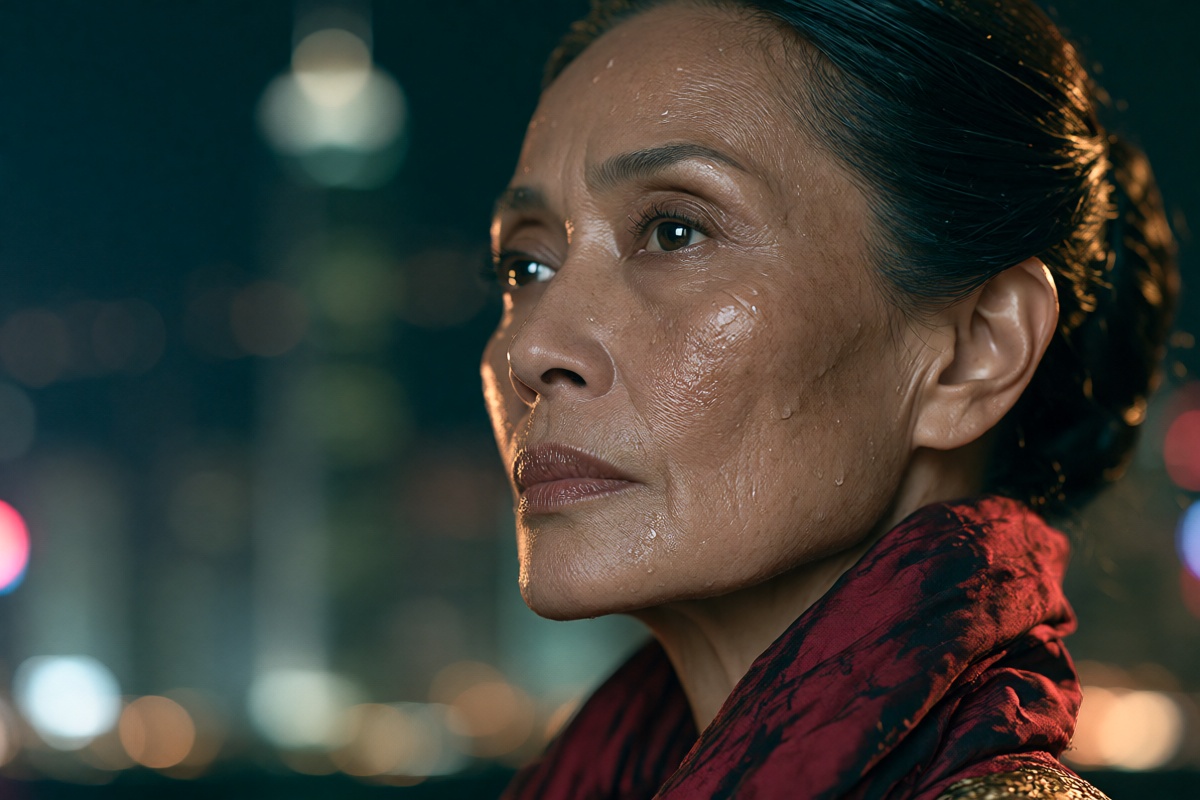 oum4saga,  Extreme close-up macro profile shot,  mature aristocratic balinese woman on Tensor.Art