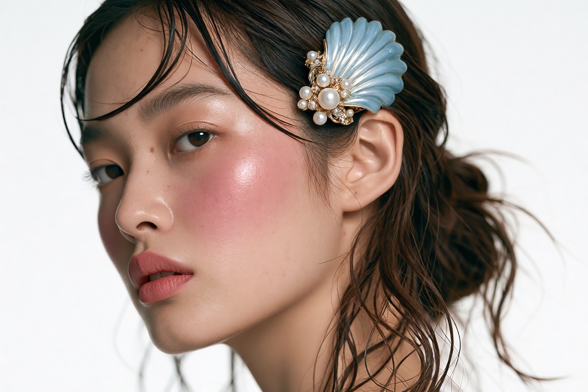 oum4saga,  this close up portrait features a young east asian woman in a three quarter profile,  looking towards the left...