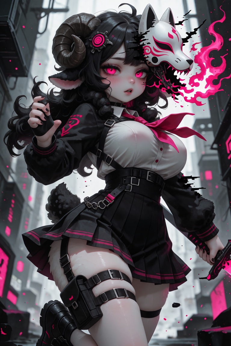 1girl,  anthro sheep girl,  curly black hair on Tensor.Art