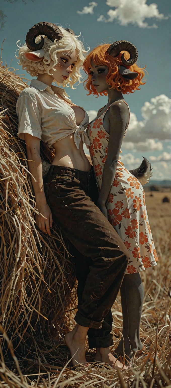 2women,  young anthro animal women,  undressed covered masterpiece on Tensor.Art