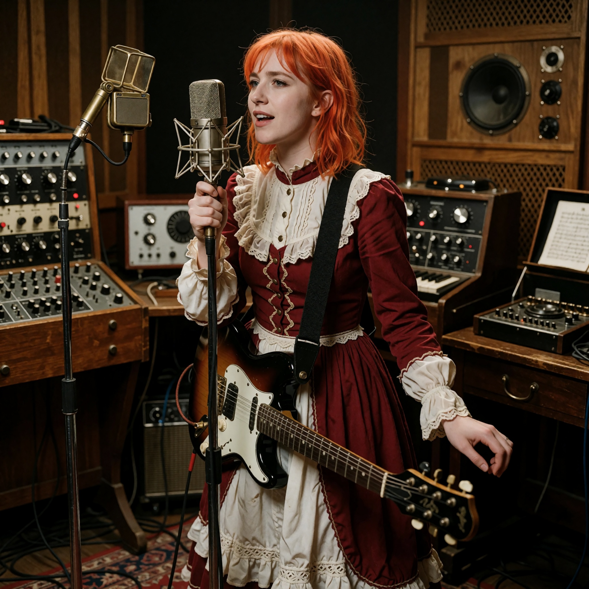 Hayley Williams of Paramore,  same recognizable face and consistent character,  vivid orange-red shoulder-length hair on T...