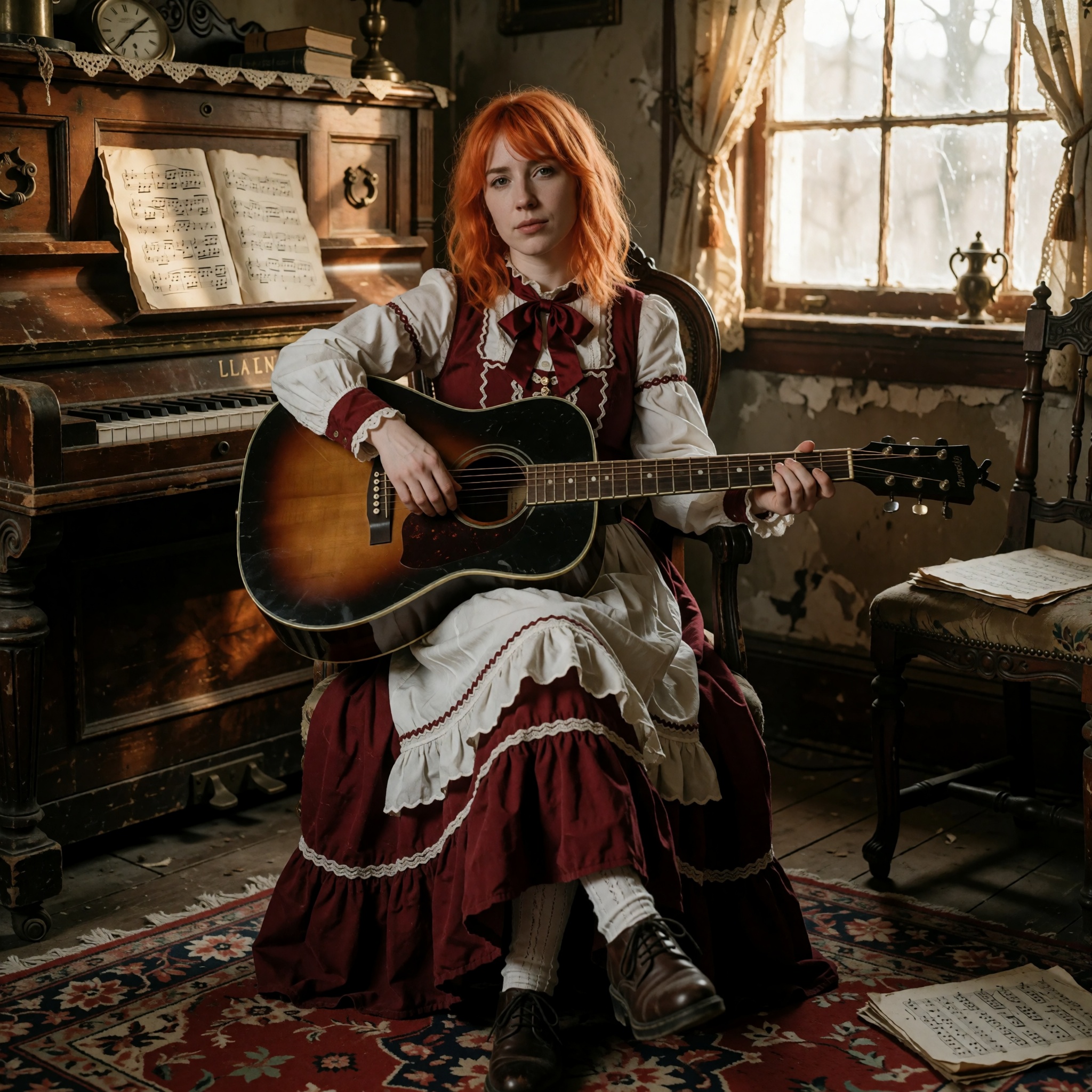 Hayley Williams of Paramore,  identical consistent character,  vivid orange-red shoulder-length hair on Tensor.Art