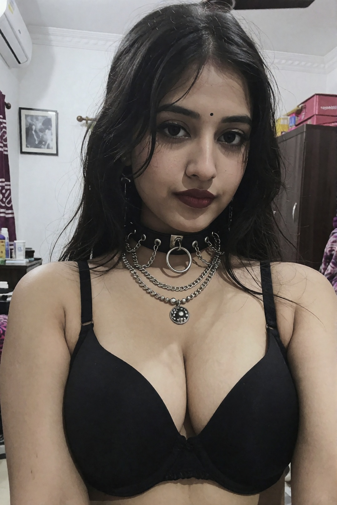 A Goth Punk Baddie Woman The image shows a south asian indian woman with long,  straight,  dark hair on Tensor.Art