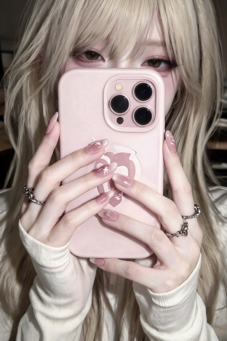 two hands,  holding a pink smartphone case,  vnhands_hands on Tensor.Art