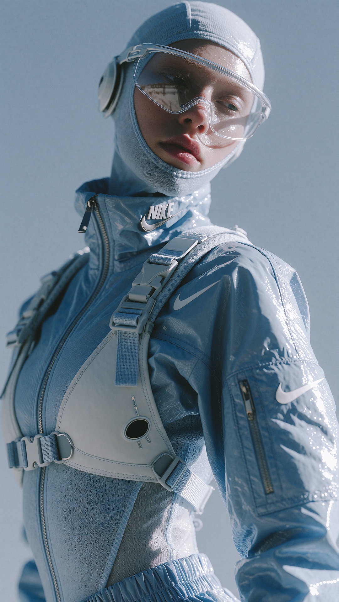 The image depicts a futuristic and sleek individual,  a pinup model in full gear,  wearing a high-tech on Tensor.Art