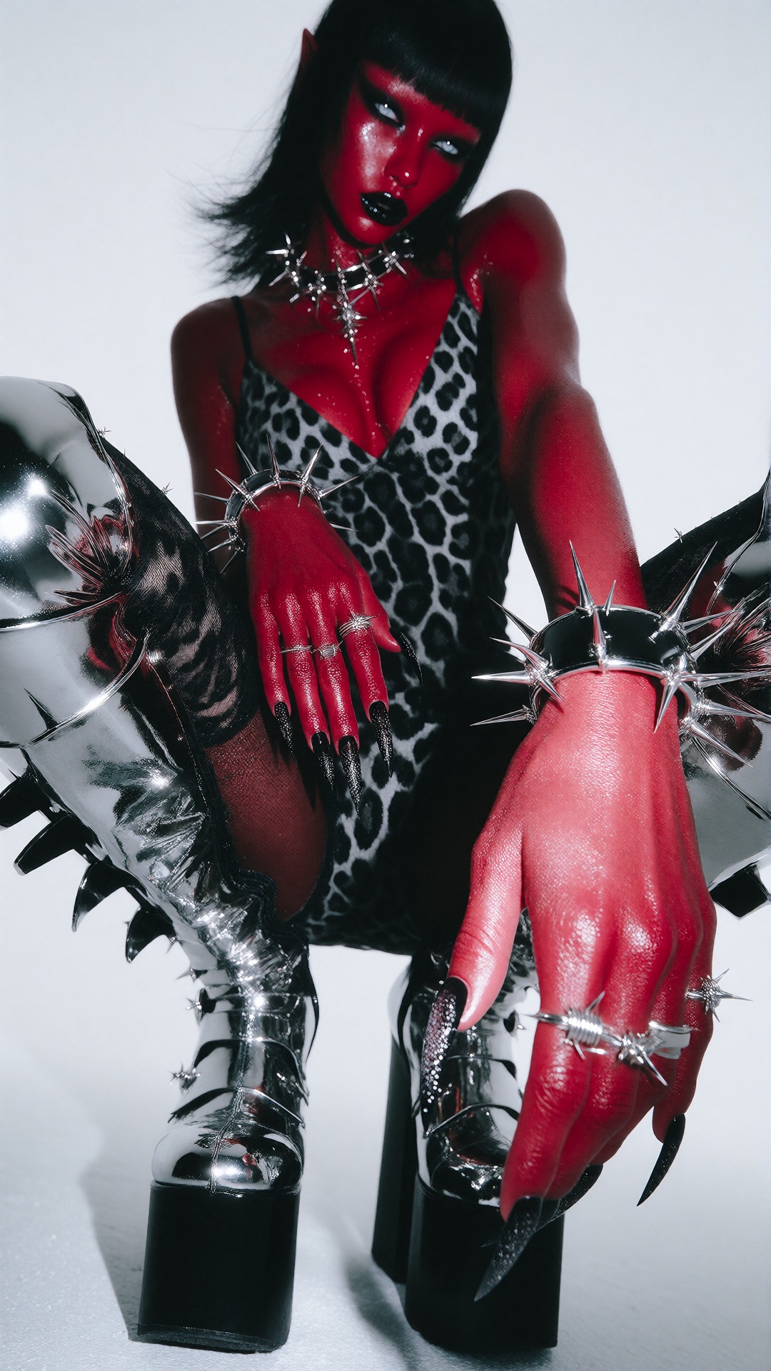 Blue She-devil ,  black hair,  red skin on Tensor.Art