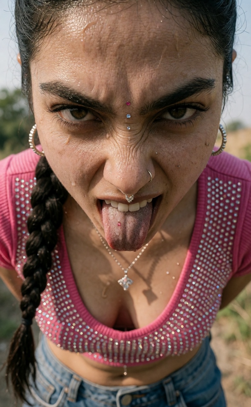 Extreme realistic South Asian Y2K model,  seductive dominant smirk narrowed eyes,  fine pores natural brown skin on Tensor...