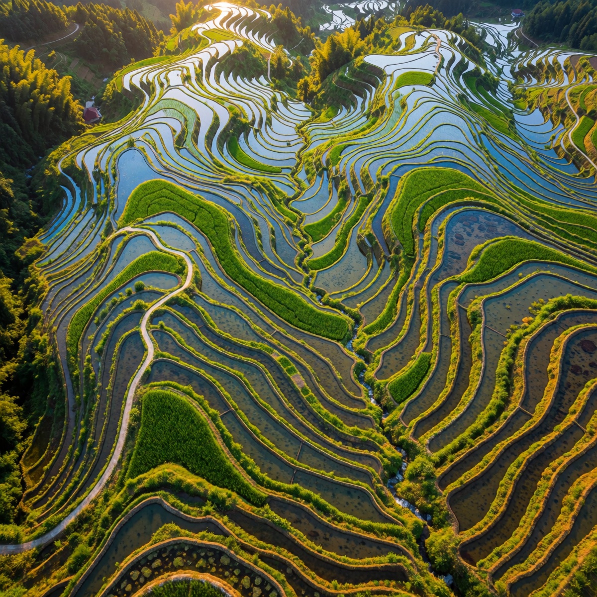 oum4lams,  Aerial drone shot,  terraced rice fields on Tensor.Art