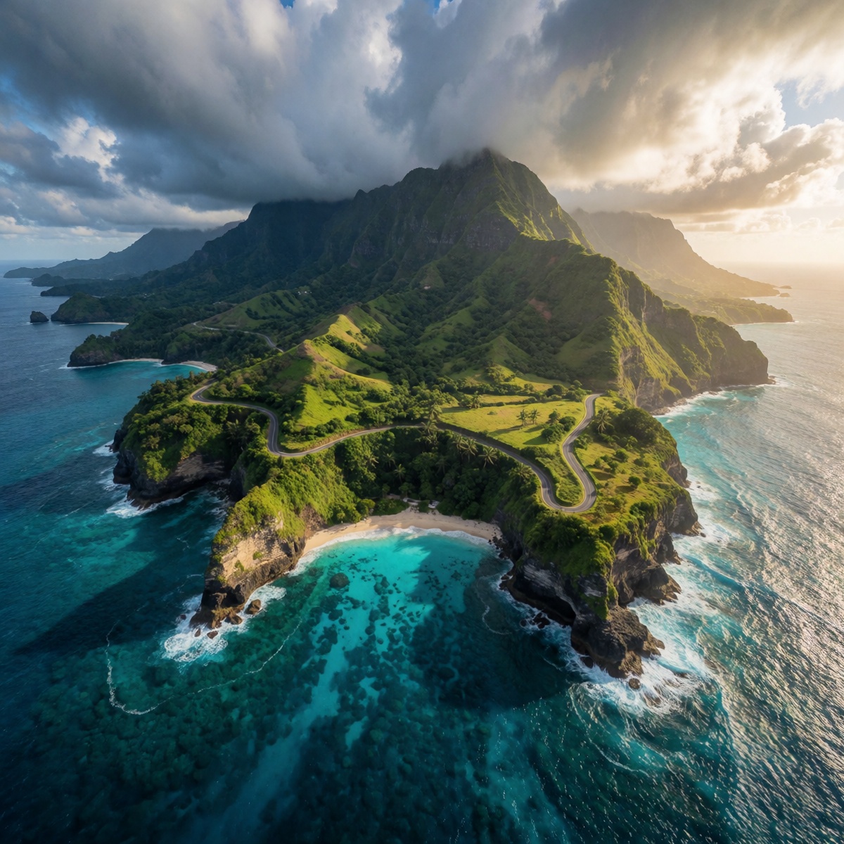 oum4lams,  aerial,  mountainous coastline on Tensor.Art