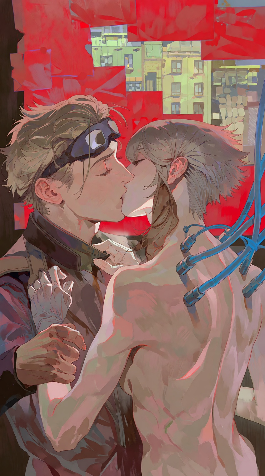 @salvacore_style,  Two figures share an intimate kiss,  their faces close and eyes closed on Tensor.Art